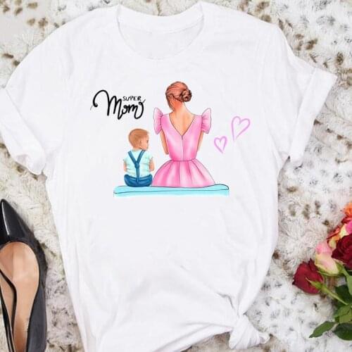 Women Cartoon Trend New Mom Mama Son Love Cute Summer Female Tshirts Fashion Clothes Graphic T Top Lady Print Tee T-Shirt