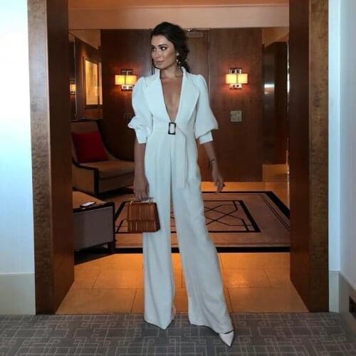 Women long sleeve jumpsuit one piece overalls V neck with belt high quality elegant women jumpsuit office lady