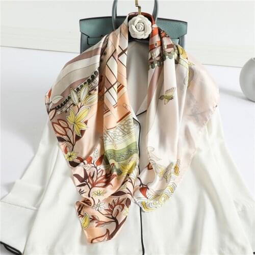 Summer Print Women Scarf Silk Square Hairband Scarves Neck Foulard Shawl Wraps Female Neckerchief Bandana New 2021 Spring