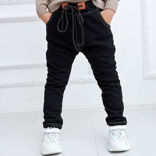 Winter Boys Denim Pants Warm Thin Thick Pants Cotton Kids Sports Fleece Lined Pants for Boys Kids Clothes Fashion Trousers