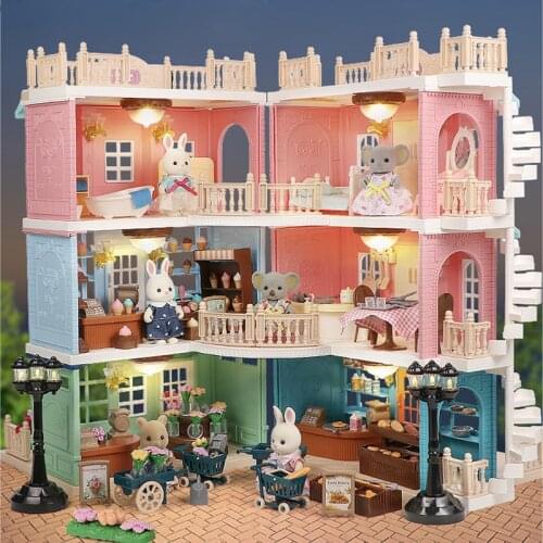 1：12 Dollhouse Bus Bakery Shop Duplex Pretend Play Toy Japan Forest Animal Bunny Squirrel Koala Family Bedroom Kitchen Girls