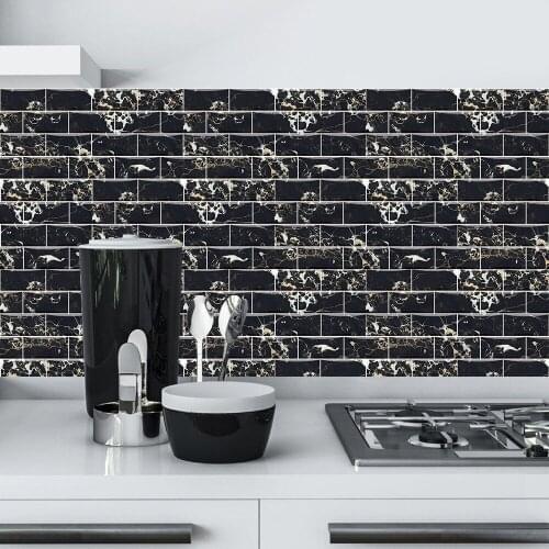 10 Pcs Black Marbling Brick Waterproof PVC Home Decoration Wall Stickers Kitchen Oilproof Sticker DIY Renew Living Room Decor