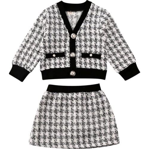 2021 New Spring 1-5Years Toddler Baby Girls Winter Clothes Plaid Coat Tops+Tutu Dress Formal Autumn Outfits Set