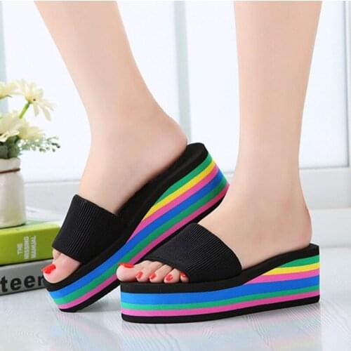2021 Summer Women Sandal Slippers Platform Bath Slippers Wedge Beach Flip Flops High Heel Slippers Beach Slide Shoes