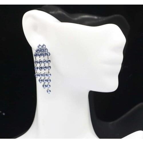 40x13mm 2020 Hot Sell Created Rich Blue Violet Tanzanite Gift For Womans Silver Earrings