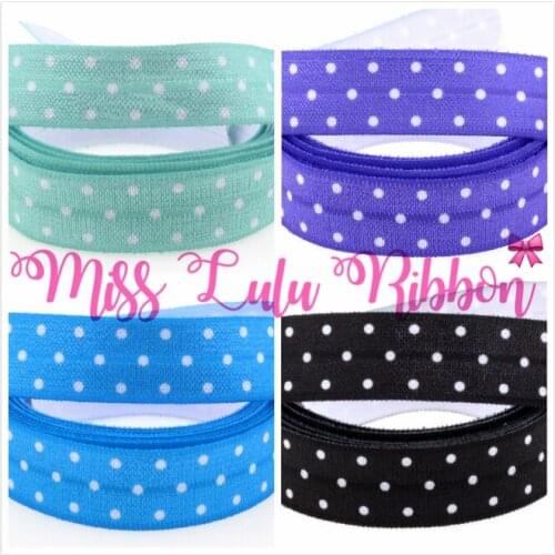 5/8"16mm White Dots Different Colors' Bottom Printed Fold Over Elastic Ribbon DIY Party Decoration hair tie making 50yards/roll