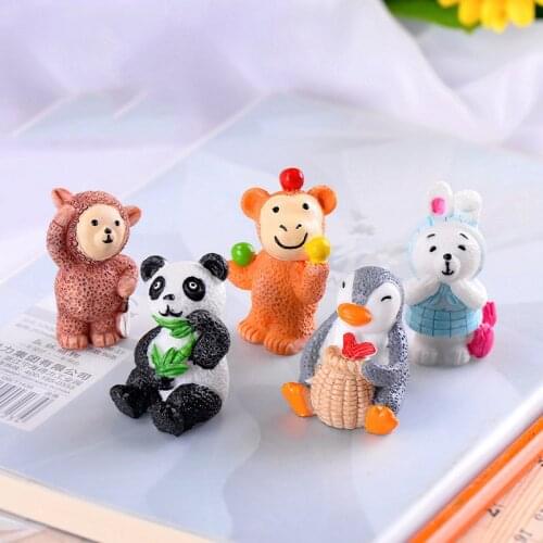 5PCS Cute Animal Miniatures Fairy Garden Gnome Moss Terrarium Decor Crafts Bonsai Home Decoration Accessories Fairy Garden