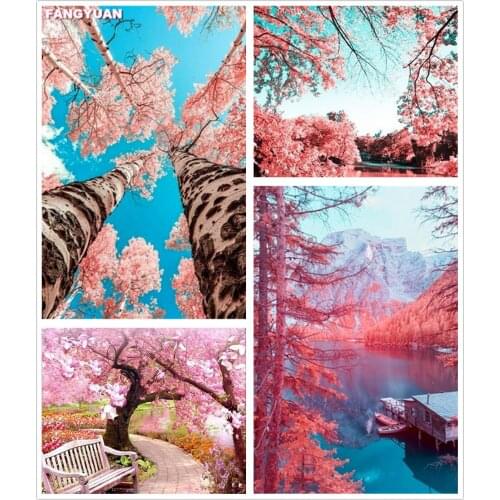 Full Square Round Drill 5D Diy Diamond Painting Pink Flower Tree Embroidery Diamond Cross Stitch 5D Rhinestone Home Decor Gift