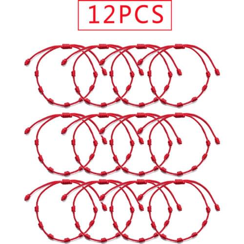 12PCS 7 Knots Red String Bracelet Protection Evil Eye Good Luck Amulet for Success and Prosperity Couples Friendship Bracelet