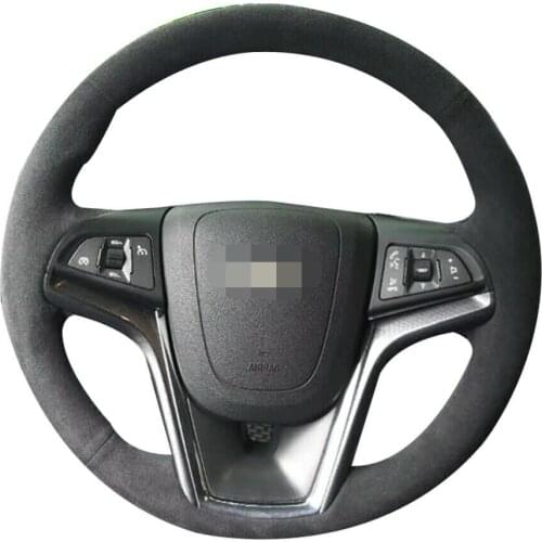 For Chevy Malibu 2011-2014 Black Suede Leather Steering Wheel Red Stitch Wrap Cover
