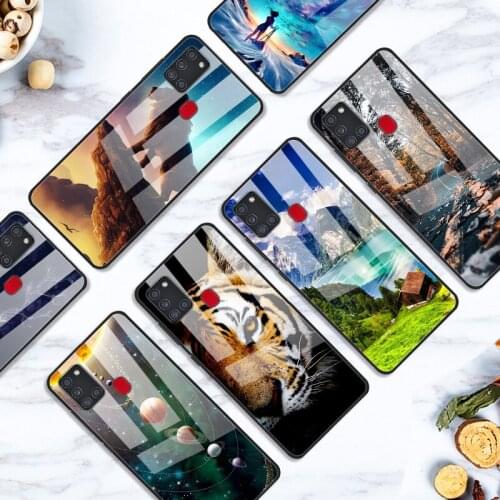 Case For Samsung Galaxy A21s Back Phone Cover Black Silicone Bumper With Tempered Glass