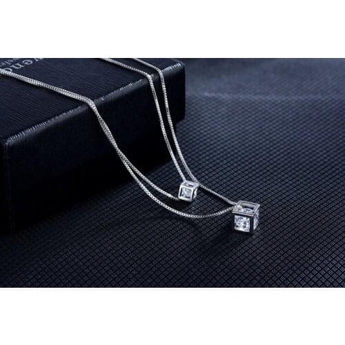 CHN49 high quality fashion square zircon 925 sterling silver ladies`short chain women pendant necklaces jewelry gift