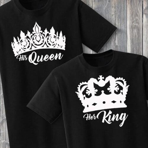 His Queen Her King Shirts Matching Tshirt Couple T-Shirt Gift Male Short Sleeve Boyfriend Grilfriend Clothing Full Cotton XS-3XL