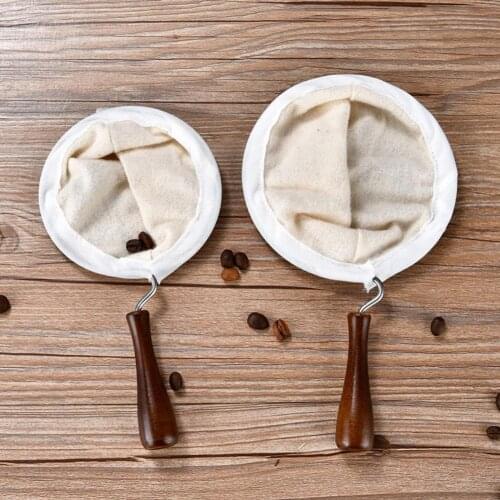 Coffee Filter Heat Insulation Soft Handle Wooden Fabric Handmade Reusable Tea Filter for Home