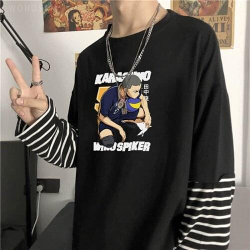 Harajuku Anime Haikyuu Ryunosuke Tanaka Cartoon Volleyball Junior T-shirt Japanese Hip Hop Streetwear Casual Long Sleeve T Shirt