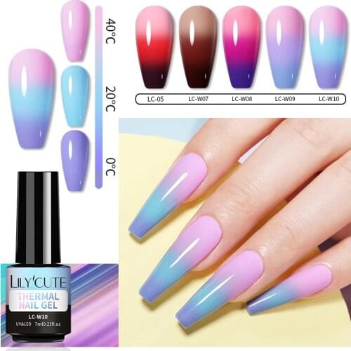LILYCUTE 7ml 3-layers Temperature Color Changing Gel Nail Polish Long Lasting Soak Off UV Chameleon Thermal Gel Nail Art Varnish