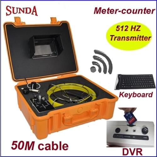 FREE shipping 7"digital LCD 50m pipe inspection camera sewer inspection camera with dvr 512hz transmitter meter counter keyboard