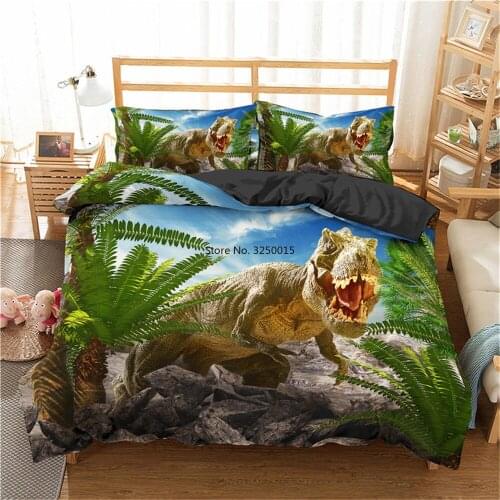 3D Animal Bedding Set Dinosaur Bed Duvet Cover Pillowcase Comfortable Polyester Single Queen Double 2-3 Pcs Bedclothes