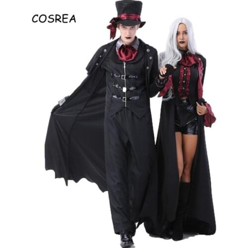 Halloween Costume Vampire Deguisement Demon Male Gentleman Nightclub Couple Cosplay Black Queen Dresses Uniform Witch Cloak Coat