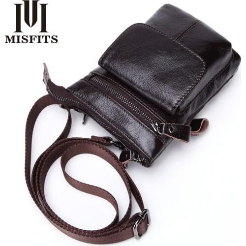 MISFITS Genuine Leather Men Waist Packs Shoulder Bag Functional Belt Hook Cowhide Male Small Crossbody Phone Pouch Messenger Bag