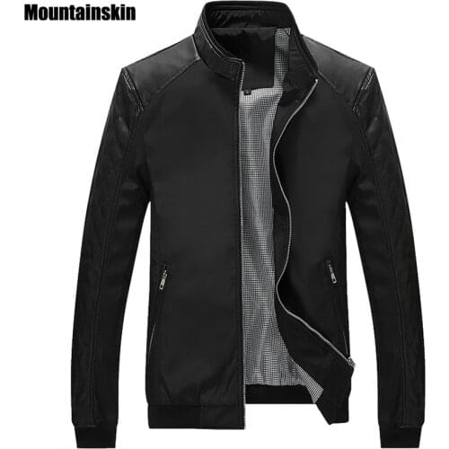 Mountainskin 5XL Spring New Mens PU Patchwork Jackets Casual Mens Thin Jackets Solid Slim Male Coats Brand Clothing,SA167