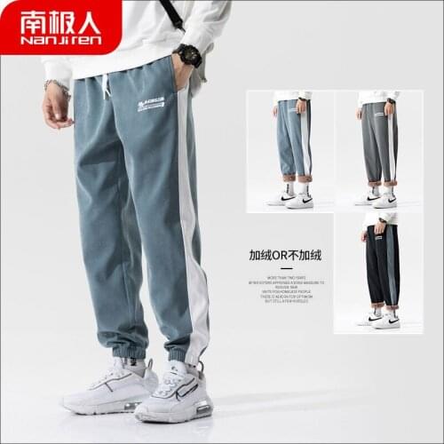 Autumn/Winter Mens Pants Loose Fleece Straight Trendy Harem Casual Pants Japanese Streetwear Trousers Mens Hip Hop Clothing