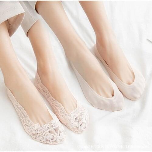 New 5 Pairs Of Ladies Summer Lace Silicone Breathable Non-slip Invisible Slippers Socks Korean