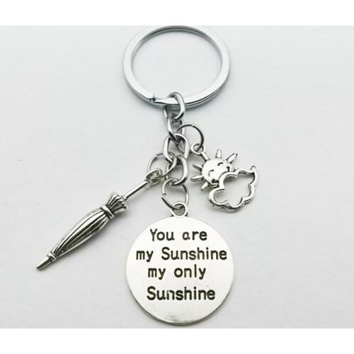New Art Text Card You Are My Sunshine Pendant Keychain Cute Umbrella Key ring Woman Key Chain Bag Car Charm Souvenir Party Gift