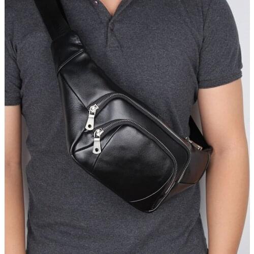 New Mens Chest Bag Leather Male Waist Bag Fanny Pack Mens Belt Bag For Man Belt Pouch Phone Hip Bum Bags Travel Waist Packs