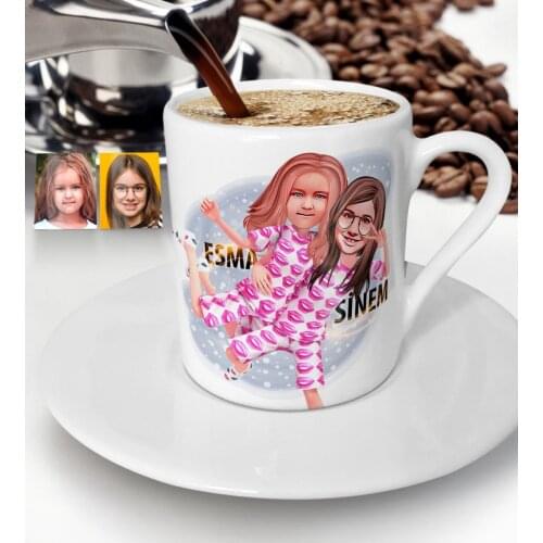 Personalized Sisters Caricature Of Turkish Coffee Fincanı-1