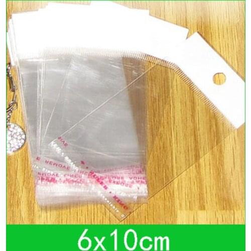 Hanging hole poly packing bags (6x10cm) with self adhesive seal opp bag for wholesale 1000pcs/lot