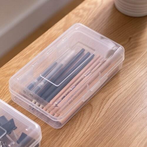 Simple Pencil Case Clear Hard Large Capacity Makeup Brush Pen Storage Box Organizer for Office Students Snap Closure PI669