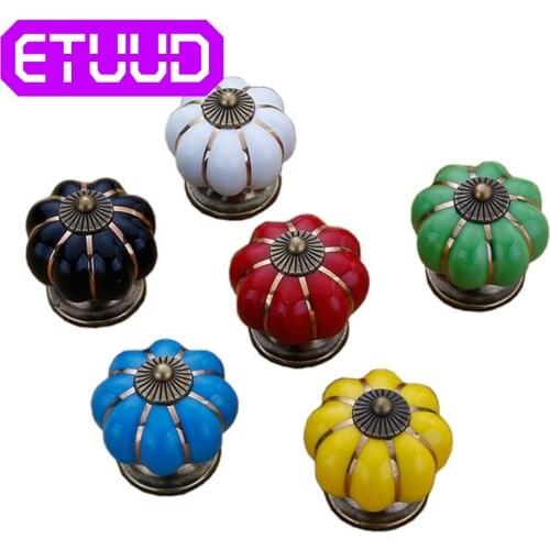 Single Hole Closet Door Handles Pumpkin Ceramic Handles 38mm Diameter Drawer Knobs Cabinet Handles With Screws Furniture Handles