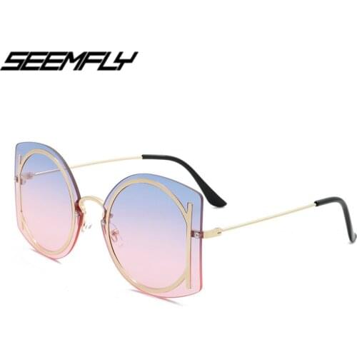Seemfly Fashion Metal Rimless Sunglasses Candy Color Transparent Lens Eyewear Women Party Colorful Sun Glasses Shades UV400