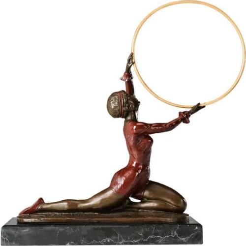 Modern Dance Statue Bronze Female Dancer Holds Ring Sculpture Gallery Hall Decoration Vintage Art Figurine