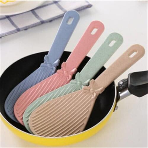 Modern Kitchen Supply New Material Meal Rice Spoon With Cute Bowknot Decorated Wheat Smell Eco-friendly Dinner Spoon Gadget