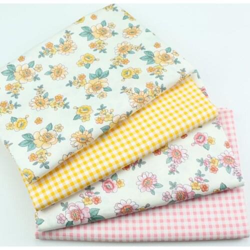 160cm*50cm yellow pink flower cotton fabric DIY bedding apparel dress patchwork fabric kids handwork cotton cloth tecido