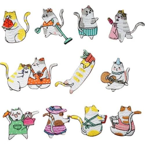 Fabric Embroidered Cat Cartoon Patch Cap Clothes Stickers Bag Sew Iron On Applique DIY Apparel Sewing Clothing Accessories