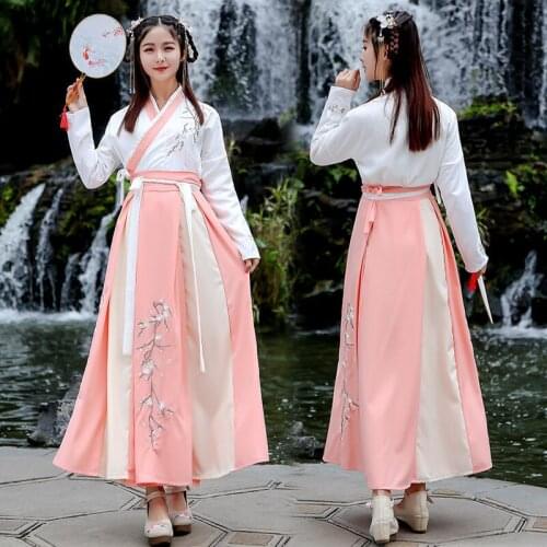 Chinese Traditional Ancient Costume Women Hanfu Dress Fairy Princess Outfit Embroidery Long Sleeve Stage Performance Clothing