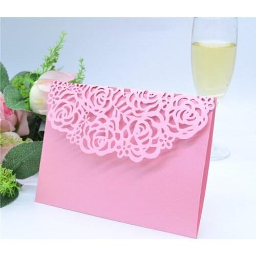 Tri fold laser cut wedding invitation card with pocket