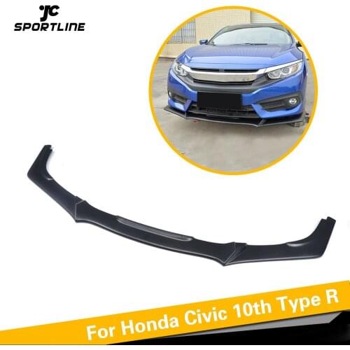 Carbon Fiber / PU Black Front Bumper Lip Spoiler Splitters Case for Honda for Civic 10th Type R 2016-2017 American Version