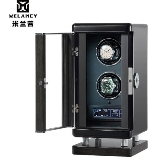 Luxury Black Watch Winders Automatic Self Wind 2 Mechanical Watches Storage Display Cabinet Solid Wood With Fingerprint unlock