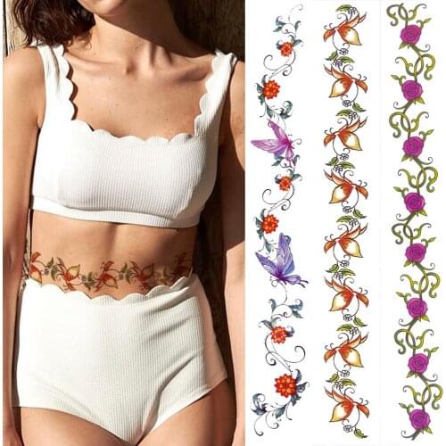 DIY Flora Daisy Temporary Tattoos Sticker For Women Sexy Body Art Waist Tatoos Realistic Fake Flower Vine Tattoo Decor For Party