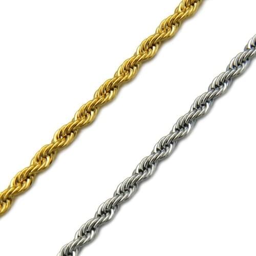 BFN008 Newest 3mm * 60cm Stainless Steel Chain Titanium Steel Twisted Chain gold electroplated chain men fashion necklace