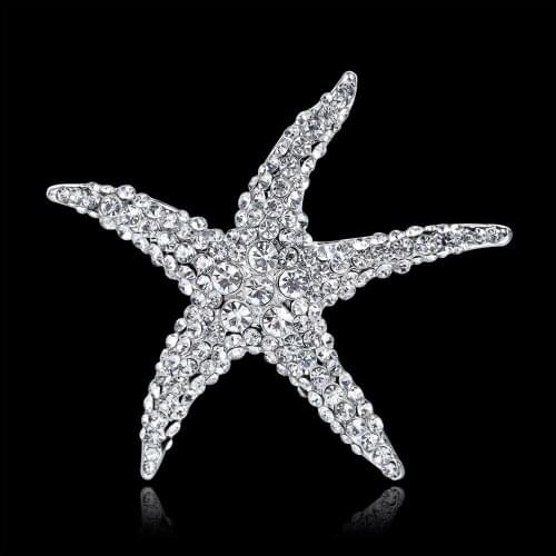 Plated Crystal Rhinestones Diamante Starfish Brooch Pins for Women Dress Scarf Pins Jewelry Accessories Designs AC015