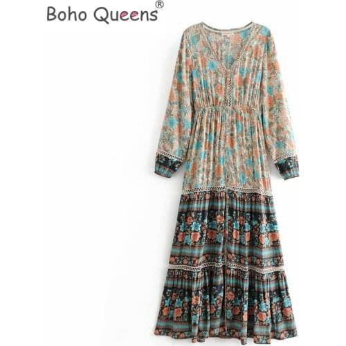 Boho Queens Floral print sashes beach Bohemian Robe maxi dress Ladies cross V neck Summer happie dress vestido