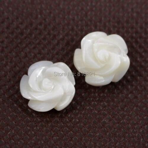 10 pieces/lot ) New 7x4mm Mother of Pearl White MOP Shell Beads Carved Flower Half Hole Drilled focal Beads Charms