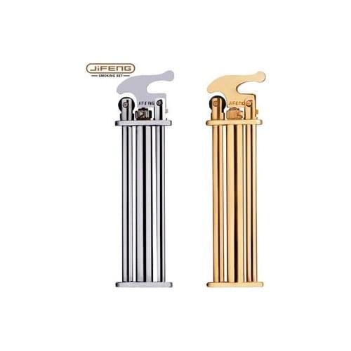 2021 JIFENG Slim Three MetalTrident Pure Brass Grinding Wheel Flame Gas Lighter Butane Cigarette 75*20*10mm Gift