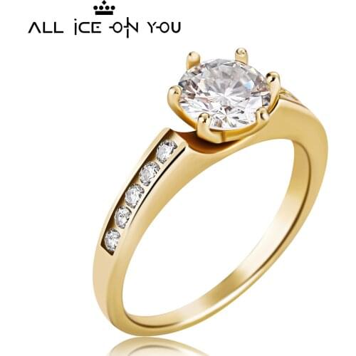 2021 Real Gold Plated Luxury 925 Sterling Silver 1CT D Color Moissanite VVS1 Jewelry Wedding Diamond Stud 6 Claw Ring Women Gift