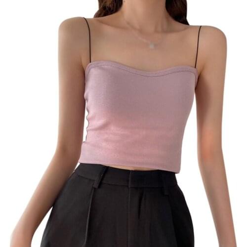 2021 Sexy Women Thin Strap Sling Tank Top Solid Color Breathable Chest Pad Underwear Beauty Back Comfortable Tube Top